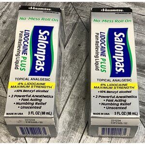 2 Salonpas Plus 4% Lidocaine Plus Maximum Strength Roll-On Pain Relieving 3 Oz
